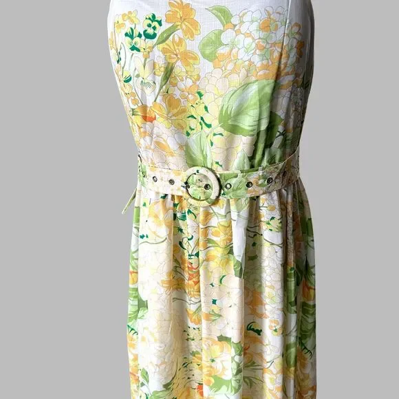NWT - Dalia MacPhee Yellow and Green Floral Maxi Fit n Flare Sundress Size Large - Picture 2 of 12